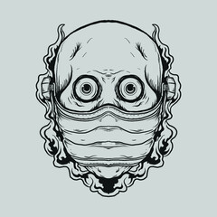 tattoo and t shirt design black and white hand drawn skull with mask