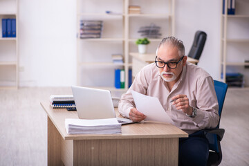 Old male employee working at workplace