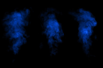 blue smoke steam isolated black background	
