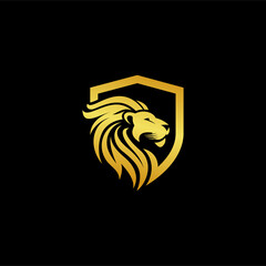 abstract lion head logo with gold shield