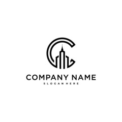 letter c city tower logo design