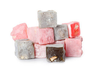 Different Turkish delight on white background