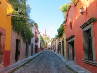 narrow street in San Miguel de Allende, Mexico