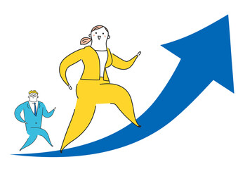 上昇曲線を駆け上がっているビジネスパーソン　イラスト素材
