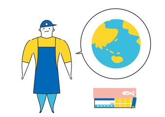 地球環境について考える魚屋または小売店業者　イラスト素材
