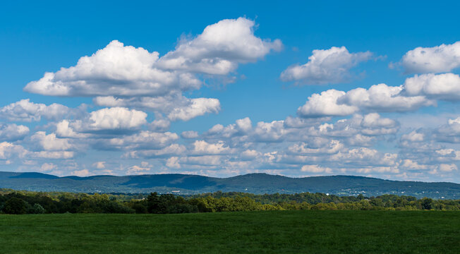 Beautiful summer skies over the Antietam National Battlefield in Sharpsburg, Maryland, USA on a sunny summer day