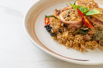 Basil and Spicy Herb Fried Rice with Squid or Octopus