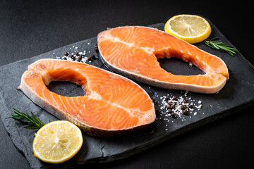 fresh raw salmon fillet steak