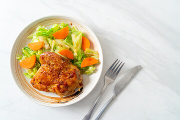 teppanyaki chicken steak with cabbage and carrot