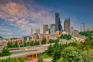 Fototapeta premium Seattle city downtown skyline cityscape of Washington state