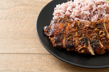spicy grilled Jamaican jerk chicken with rice