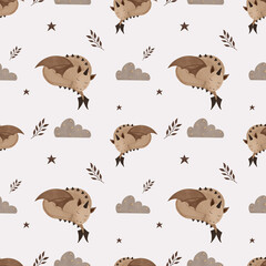Bohemian dragon seamless pattern, Celestial animals pattern, Baby dragon seamless pattern