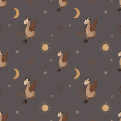 Bohemian dragon seamless pattern, Celestial animals pattern, Baby dragon seamless pattern