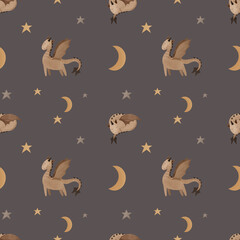 Bohemian dragon seamless pattern, Celestial animals pattern, Baby dragon seamless pattern