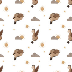Bohemian dragon seamless pattern, Celestial animals pattern, Baby dragon seamless pattern