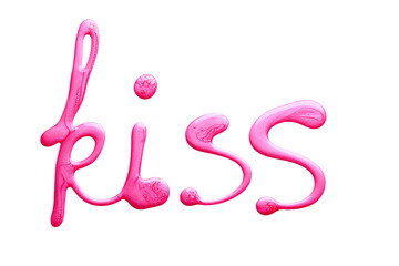 Obraz premium Word KISS written by nail polish on white background
