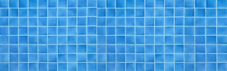 Panorama of Blue Glazed Swimming Pool Floor Tiles texture and background seamless