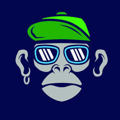 Funny funky monkey Line. Pop Art logo. Colorful design with dark background. Abstract vector illustration