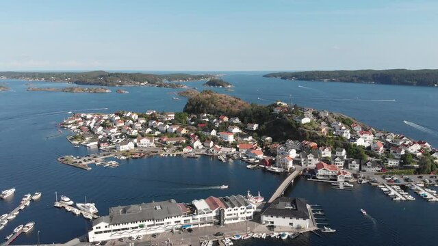 High-angle view of stunning Kragero harbour town in Norway