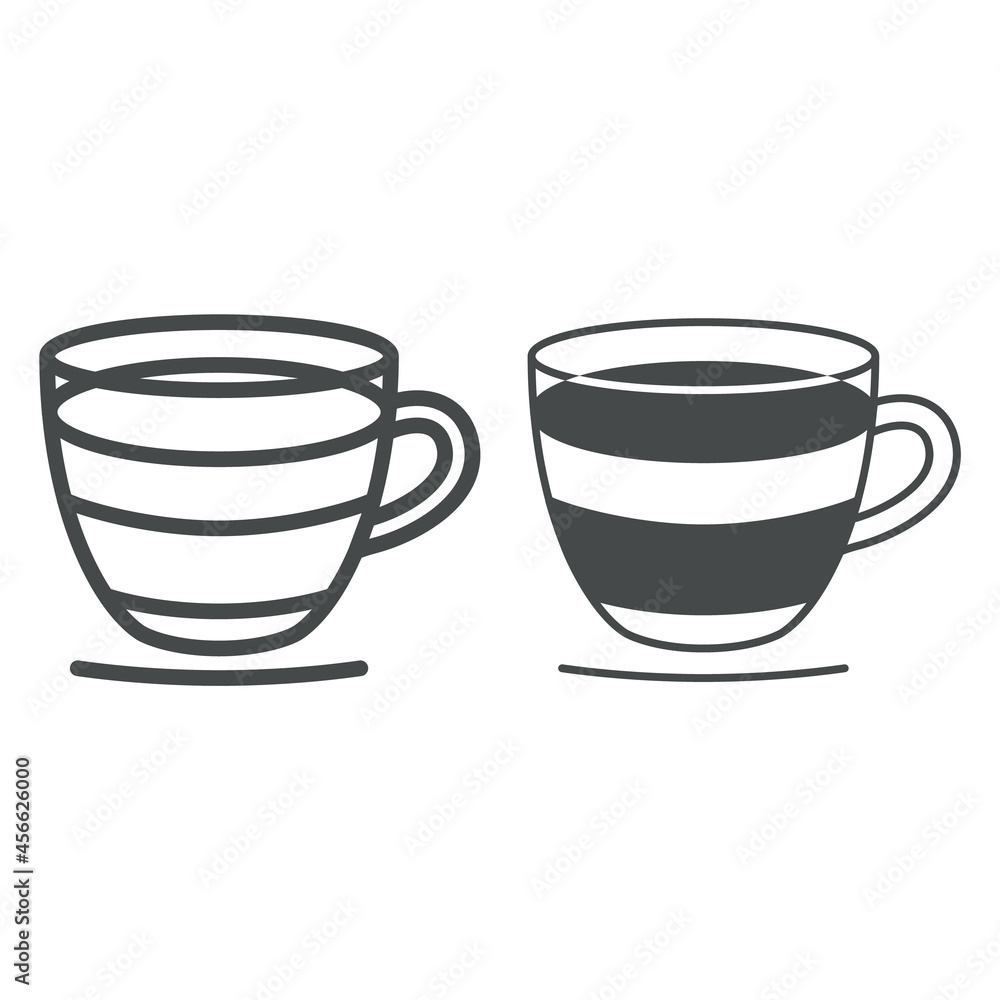 Poster espresso in glass cup with handle line and solid icon, catering business concept, coffee in cup vect