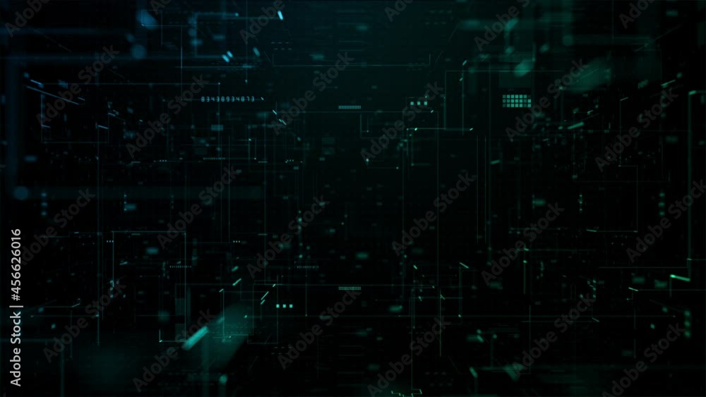 Poster Digital Cyberspace with Particles, Digital Data Network and Blockchain Connections. High-Speed Connection and Data Analysis, Technology Digital Data Background Concept.