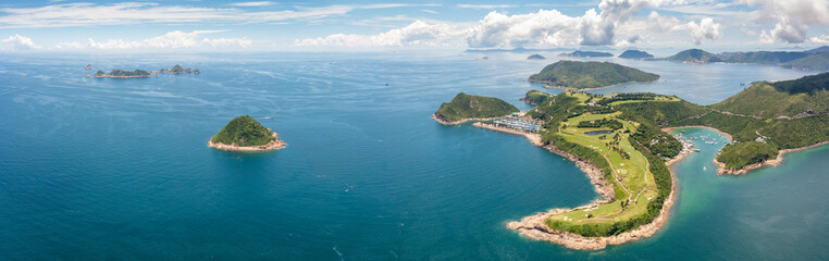 Obraz premium beautiful aerial view of the Clearwater Bay Golf and Country Club, Hong Kong, Summer