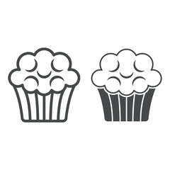 Coffee cake, cupcake, muffin line and solid icon, sweets and desserts concept, pastry vector sign on white background, outline style icon for mobile concept and web design. Vector graphics.