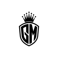 Monogram logo with shield and crown black simple GM