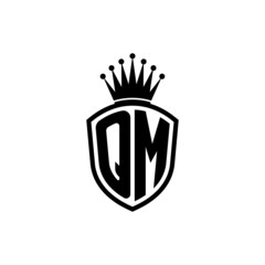 Monogram logo with shield and crown black simple QM