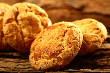 Fresh baked homemade sugar free oatmeal cookies. traditional recipes background.