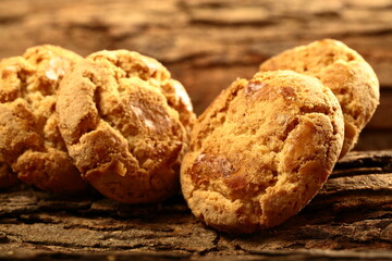 Fresh baked homemade sugar free oatmeal cookies. traditional recipes background.