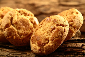 Fresh baked homemade sugar free oatmeal cookies. traditional recipes background.