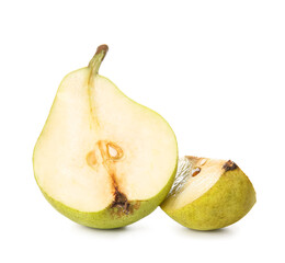 Tasty cut pear on white background