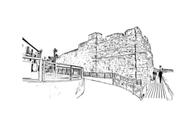 Building view with landmark of Larnaca is the 
city in Cyprus. Hand drawn sketch illustration in vector.