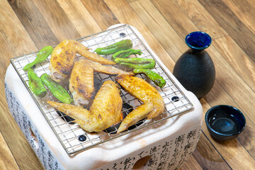 和風コンロで手羽先焼き