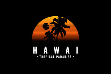 Hawaii tropical paradise,retro vintage style hand drawing illustration
