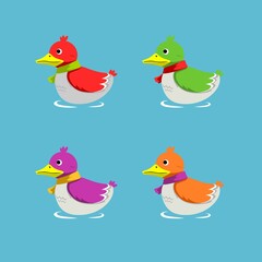 set of colorful duck vector illustration with cartoon style