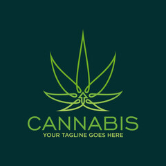 leaf Cannabis or marijuana with line arrow image graphic icon logo design abstract concept vector stock. Can be used as a knob related to health or up