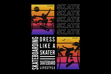 Skateboarding, design sleety retro style.