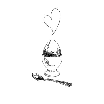 Boiled egg hand drawn black and white vector illustration