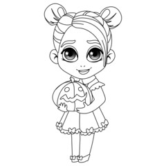 Fototapeta premium Halloween witch with pumpkin. Coloring page