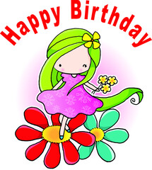 vector cartoon happy birthday card girl