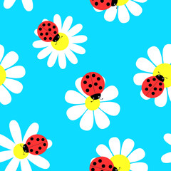 Seamless ladybugs and flowers the vector illustration.