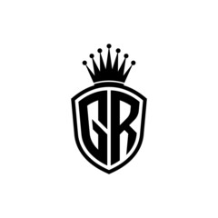 Monogram logo with shield and crown black simple GR - obrazy, fototapety, plakaty