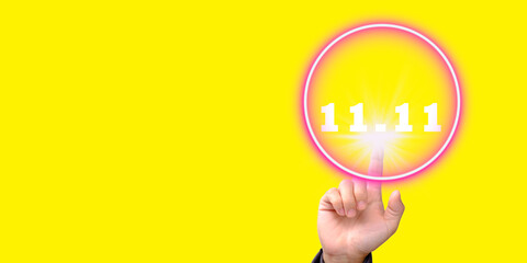 Touching promotion big sales on yellow background and space for text, Special offer big sales discount promotion poster