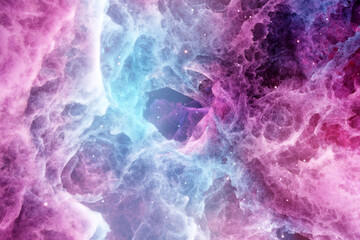 3d illustration of realistic pink-blue cosmic sky with stars. 3d render dense multicolored realistic smoke of pink and blue color. Cosmic fog