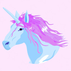 Unicorn on a pink background with stars. Hand drawing unicorn. Vector illustration magic horse.