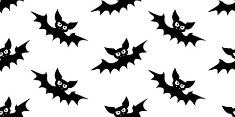 Flying bats seamless pattern. Cute Spooky vector Illustration. Halloween backgrounds and textures in flat cartoon gothic style. Black silhouettes animals on sky.