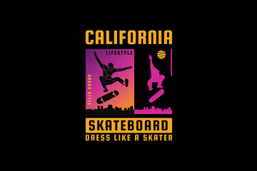 California skateboard, design silhouette retro style