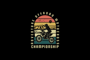 Adventure off road motocross, design silhouette retro style